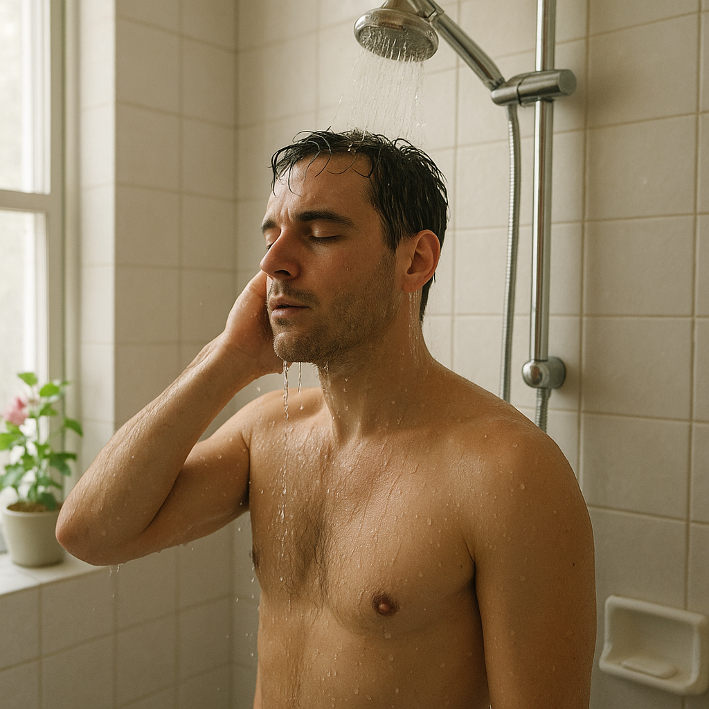 Personne prenant une douche dans une salle de bain moderne